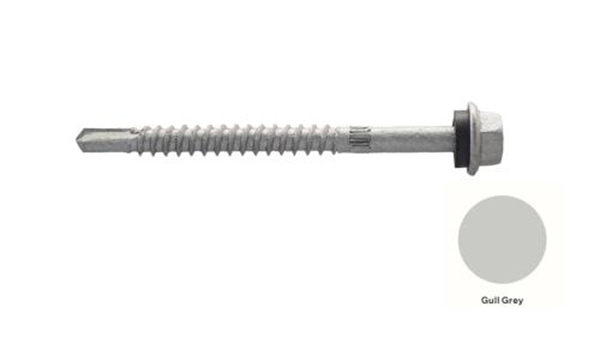 14G-10x75mm Hex Head Self Drilling Metal Screw - Galv + Seal-GULL GREY