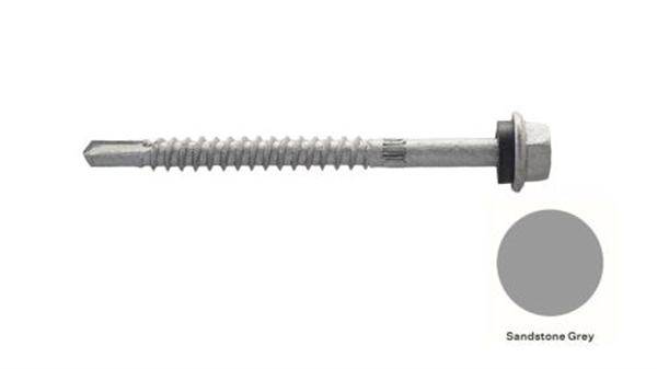 14G-10x75mm Hex Head Self Drilling Metal Screw -Galv + Seal-SANDSTONE GREY