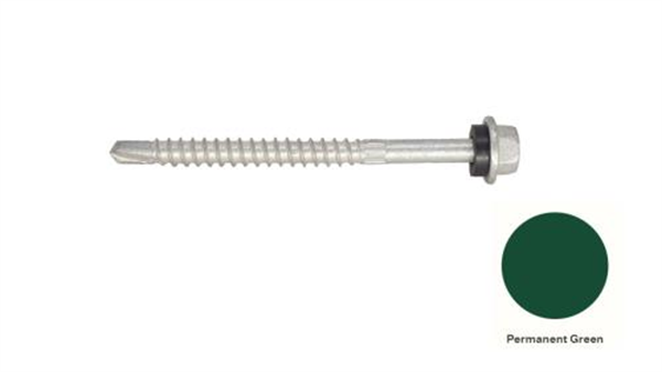 14G-10x80mm Hex Head Self Drilling Metal Screw - Galv + Seal - PERM GREEN