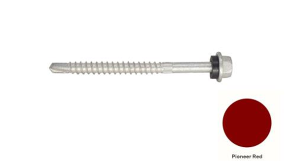 14G-10x80mm Hex Head Self Drilling Metal Screw - Galv + Seal - PIONEER RED