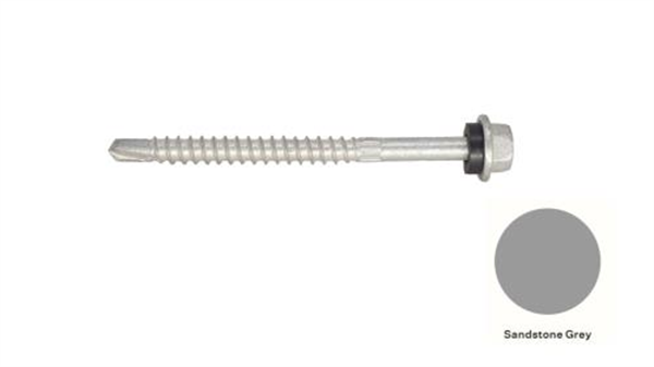 14G-10x80mm Hex Head Self Drilling Metal Screw -Galv + Seal -SANDSTONE GREY