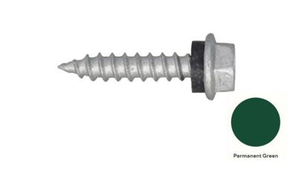 10G-12x25mm Hex Head Self Drilling Timber Screw - Galv + Seal-PERM GREEN