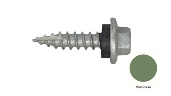 12G-11x25mm Hex Head Self Drilling Timber Screw - Galv + Seal-MIST GREEN