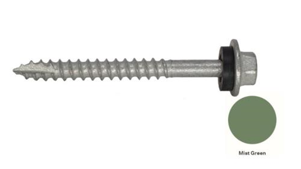 12G-11x55mm Hex Head Self Drilling Timber Screw - Galv + Seal - MIST GREEN