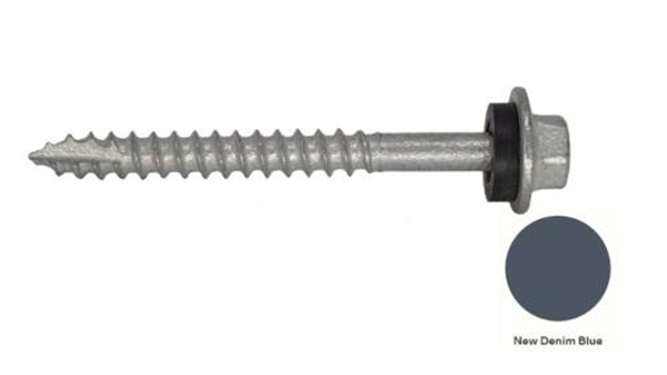 12G-11x55mm Hex Head Self Drilling Timber Screw - Galv  + Seal - NEW DENIM BLUE