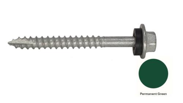 12G-11x55mm Hex Head Self Drilling Timber Screw - Galv + Seal - PERM GREEN