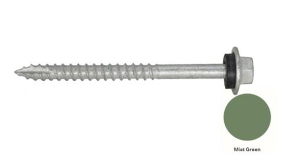 12G-11x65mm Hex Head Self Drilling Timber Screw - Galv + Seal - MIST GREEN