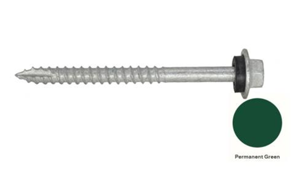 12G-11x65mm Hex Head Self Drilling Timber Screw - Galv + Seal - PERM GREEN