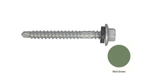 13G-11x55mm Hex Head Top Grip Self Drilling Universal(Timber/Metal) Screw - Galv + Seal-MIST GREEN