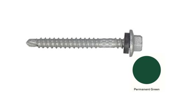 13G-11x55mm Hex Head Top Grip Self Drilling Universal(Timber/Metal) Screw - Galv + Seal-PERM GREEN