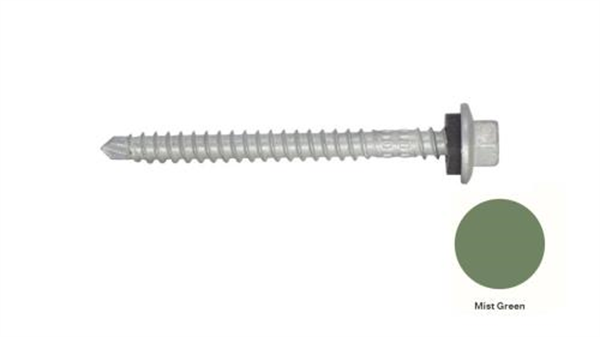 13G-11x65mm Hex Head Top Grip Self Drilling Universal(Timber/Metal) Screw - Galv + Seal-MIST GREEN