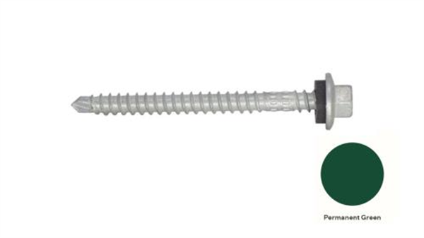 13G-11x65mm Hex Head Top Grip Self Drilling Universal(Timber/Metal) Screw - Galv + Seal-PERM GREEN