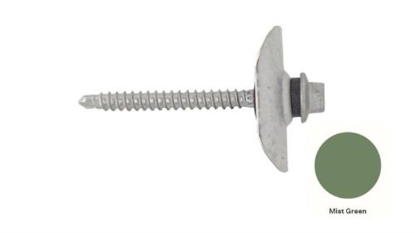 13GX65mm Self Drilling Universal Screw Assembled With Trmdek Profile Washer +35mm EPDM- MIST GREEN