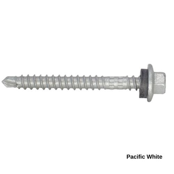 13G-11x55mm Hex Head Top Grip Self Drilling Universal(Timber/Metal) Screw - Galv + Seal-PACIFIC WHITE