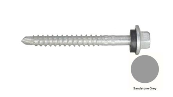 13G-11x55mm Hex Head Self Drilling Universal(Timber/Metal) Screw - Galv + Seal-SANDSTONE GREY