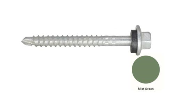 13G-11x55mm Hex Head Self Drilling Universal(Timber/Metal) Screw - Galv + Seal-MIST GREEN