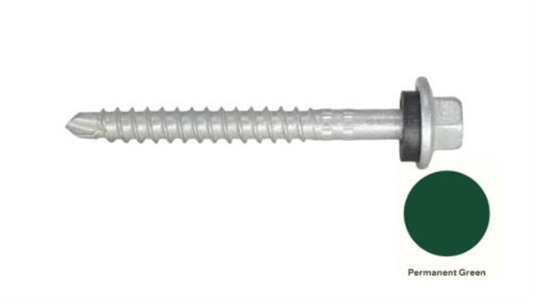 13G-11x55mm Hex Head Self Drilling Universal(Timber/Metal) Screw - Galv + Seal-PERM GREEN