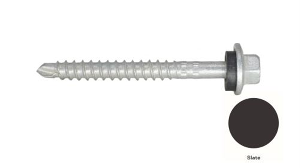 13G-11x55mm Hex Head Self Drilling Universal(Timber/Metal) Screw - Galv + Seal-SLATE