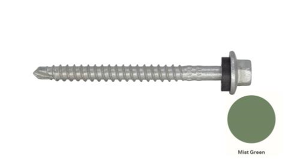 13G-11x65mm Hex Head Self Drilling Universal(Timber/Metal) Screw - Galv + Seal-MIST GREEN