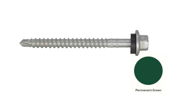 13G-11x65mm Hex Head Self Drilling Universal(Timber/Metal) Screw - Galv + Seal-PERM GREEN