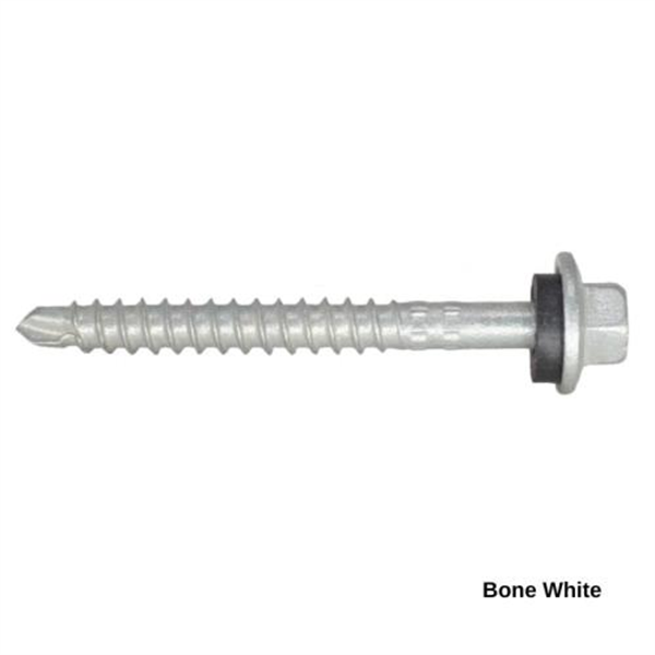 13G-11x55mm Hex Head Self Drilling Universal(Timber/Metal) Screw - Galv + Seal-BONE WHITE