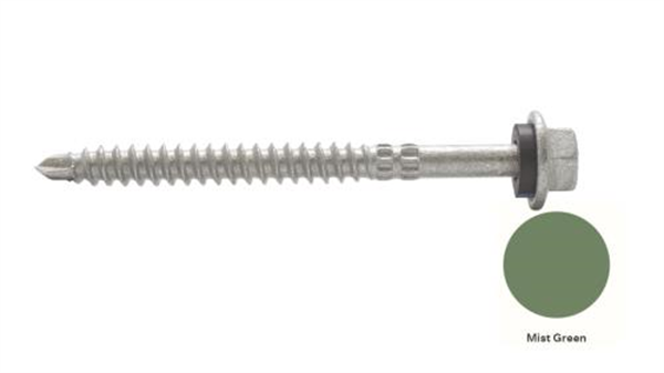 14G-11x75mm Hex Head Self Drilling Universal(Timber/Metal) Screw - Galv + Seal-MIST GREEN