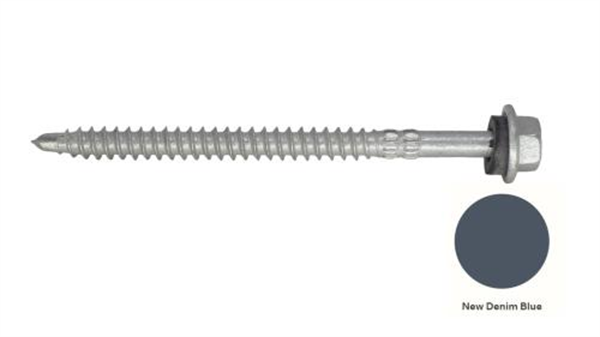 14G-11x90mm Hex Head Self Drilling Universal(Timber/Metal) Screw - Galv + Seal - NEW DENIM BLUE