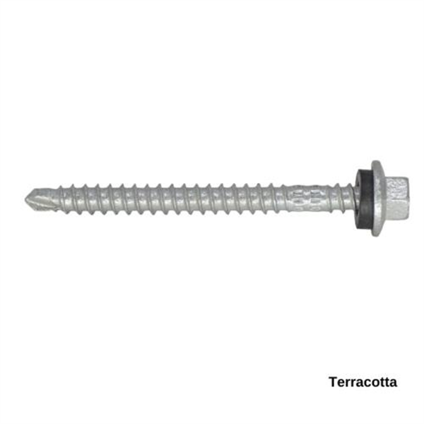 13G-11x65mm Hex Head Top Grip Self Drilling Universal(Timber/Metal) Screw - Galv + Seal-TERRACOTTA