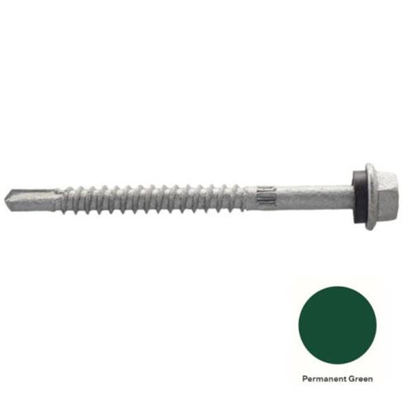 14G-11x75mm Hex Head Self Drilling Universal(Timber/Metal) Screw - Galv + Seal-PERM GREEN