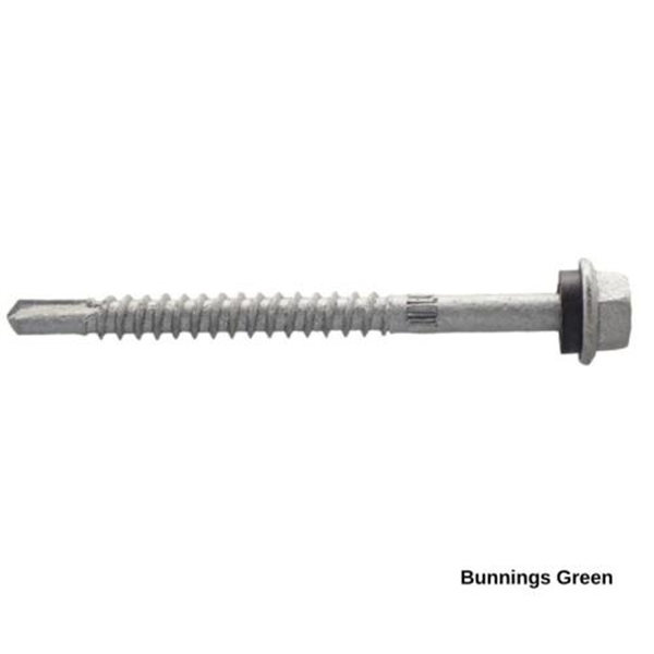 14G-11x75mm Hex Head Self Drilling Universal(Timber/Metal) Screw - Galv + Seal -BUNNINGS GREEN